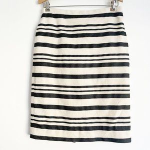 J. Crew Cream Black Double Striped Woven Pencil Skirt